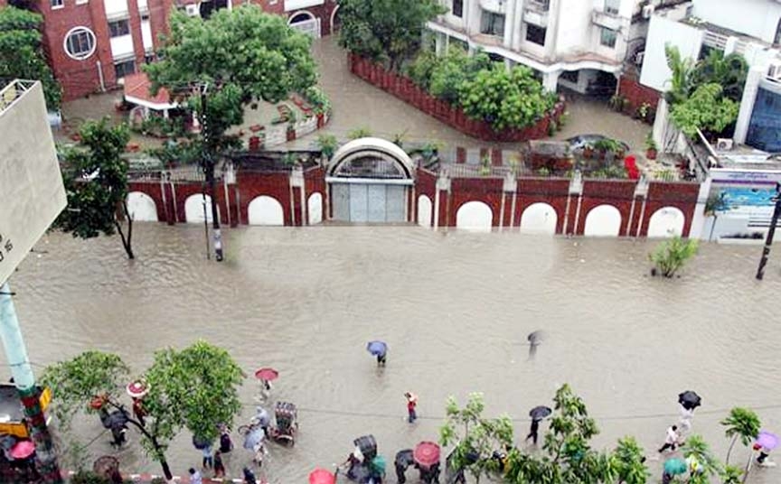 A view of waterlogging in Nasirbad area in the city yesterday.