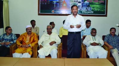 SYLHET:Communication Minister Obaidul Quader addressing a view exchange meeting with local leaders and workers in Sylhet Circuit House yesterday.