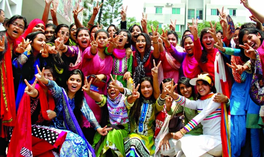 Students of Rajuk Uttara Model College rejoicing as their school attain first position among 20 best-performing schools in the SSC examination under Dhaka Board published on Saturday.