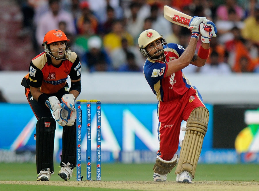 Virat Kohli attacks on his way to a 41-ball 67 during IPL 2014 match between Sunrisers Hyderabad and Royal Challengers Bangalore in Hyderabad on Tuesday.