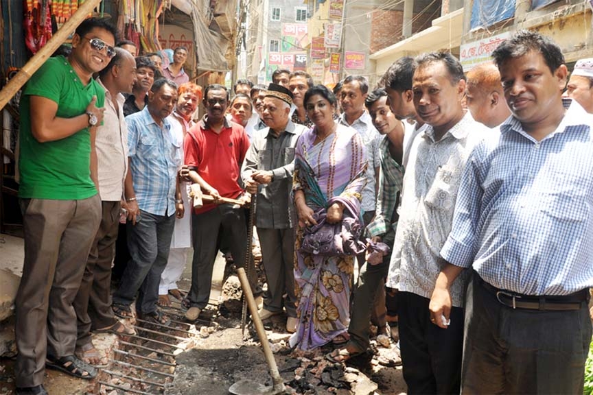 CCC Mayor M Monzoor Alam visiting development work of No 20 Dewan Bazar Ward in the city yesterday.