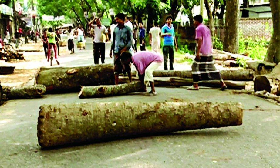 Supporters of slain Ekramul Haque blocked the Feni-Parashuram road by putting wood log at Fulgazi upazila area during day-long protest hartal on Thursday.