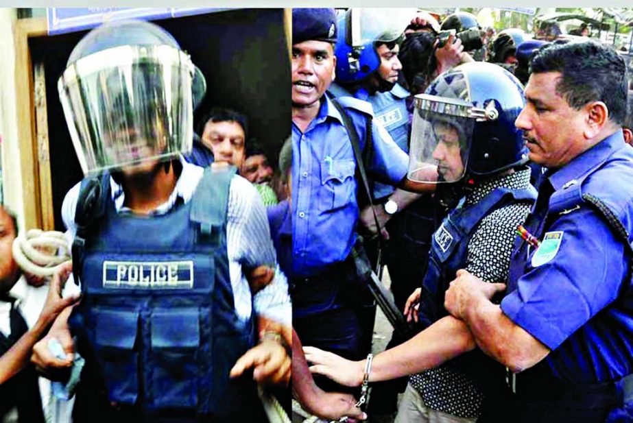 Two ex-RAB officials Tarek Sayeed and Arif were produced before the court after showing them arrested in connection with 7-murder at N'ganj on Thursday.