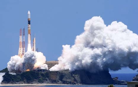 A Japanese rocket H-2A carrying an earth observation satellite is launched from the Tanegashima Space Center in southern Japan.