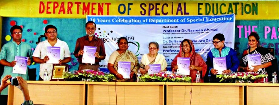 Participants at a programme organized by the Department of Special Education under the Institute of Education and Research (IER) of Dhaka University on the occasion of its 20th founding anniversary at IER Bhaban of the university on Saturday.