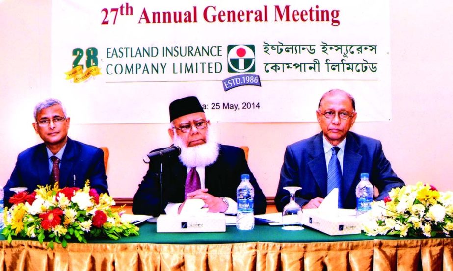 Mahbubur Rahman, Chairman of Eastland Insurance Co Ltd presiding over the 27th Annual General Meeting of the company at a city hotel on Sunday. The AGM approves 15percent cash and 10percent stock dividends for its shareholders for the year 2013.