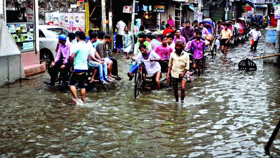 Due to inadequate and poor drainage system in city, rain water remained stagnant causing immense sufferings to commuters on Monday.