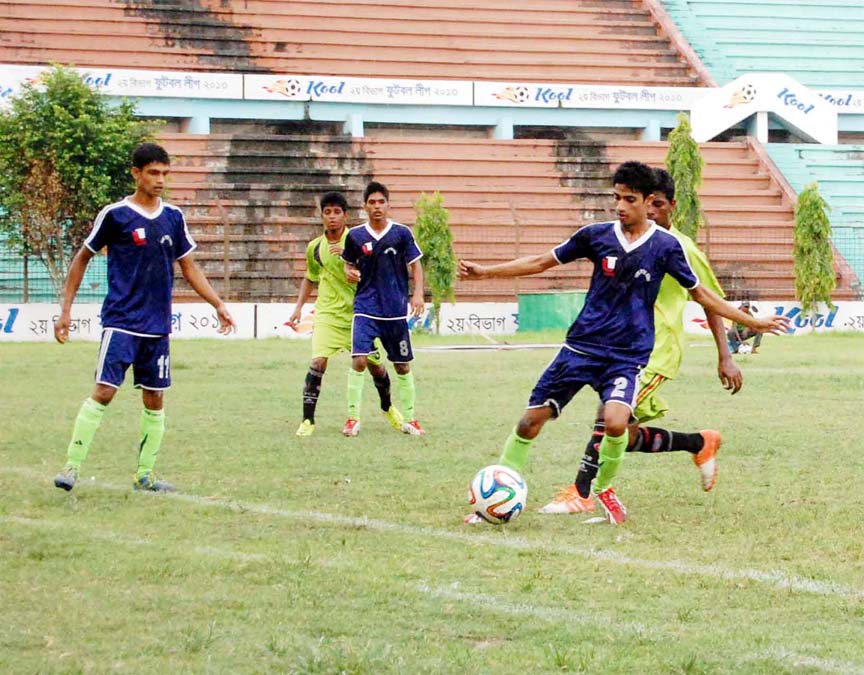 A scene from the place deciding match of the Dhaka City Corporation (North & South) Pioneer Football League between Kallol Sangha of Chittagong and Tangail Football Academy at the Bir Shreshtha Shaheed Sepoy Mohammad Mostafa Kamal Stadium in Kamalapur on