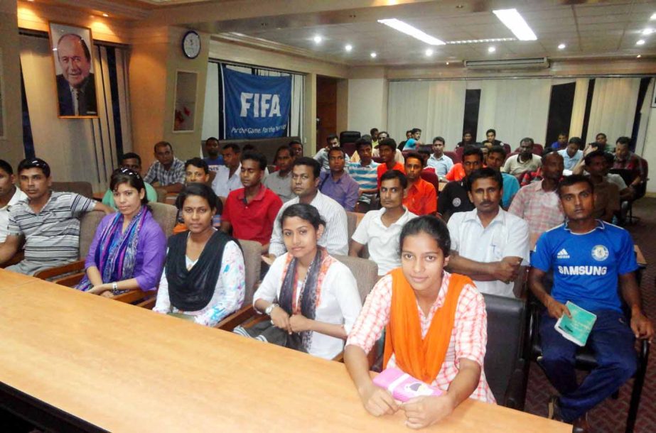 The participants of the referees' course are seen at the Bangladesh Football Federation House on Thursday.