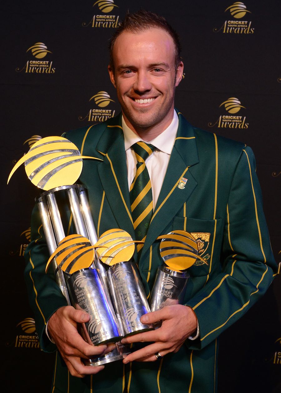 AB de Villiers with his four awards from CSA, Johannesburg on Wednesday.