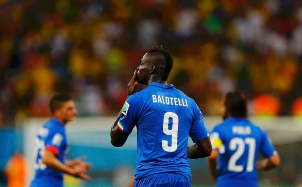 Italy's Mario Balotelli celebrates after scoring against England during their 2014 World Cup Group D soccer match at the Amazonia arena in Manaus June 14, 2014. Credit: Reuters
