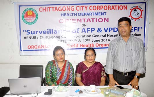 Chief Health Officer of CCC Dr Selim Akter Chowdhury speaking at a training workshop on EPI Services and AEFI in Chittagong yesterday.