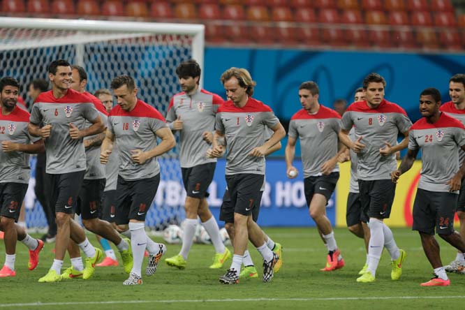 Members of Croatia's national soccer team warmup during an official training session the day before the group A World Cup soccer match between Cameroon and Croatia at the Arena da Amazonia in Manaus, Brazil on Tuesday.