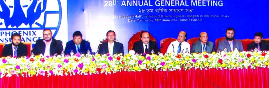 Mohammed Shoeb, Chairman of Phoenix Insurance Company Ltd, presiding over the 28th Annual General Meeting of the company at a city hall on Wednesday. The AGM approves 20percent cash dividend for its shareholders for the year 2013.