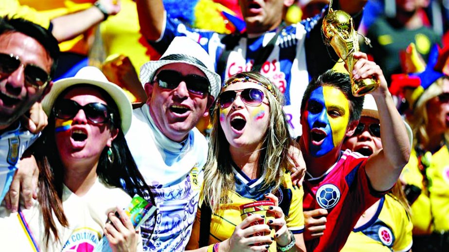 Colombia fans enjoy the atmosphere prior to the 2014 FIFA World Cup Brazil Group C match between Colombia and Ivory Coast at Estadio Nacional Stadium in Brazil on Thursday.