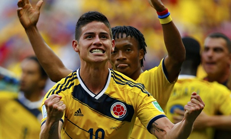 Colombia's James RodrÃ­guez, left, and Juan Cuadrado celebrate in the 2-1 win over Ivory Coast. Photograph: Paul HannaReuters