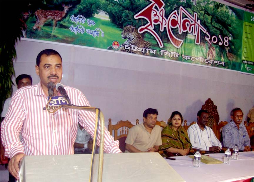 Social worker AZM Nasiruddin speaking as Chief Guest at the month-long Tree Fair organised by CCC yesterday.