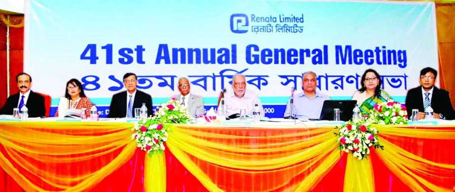 SH Kabir, Chairman of the Board of Renata Limited, presiding over the 41st Annual General Meeting of the company at Dhaka Ladies Club in the city on Saturday. The AGM approves 75percent cash and 25percent stock dividends for its shareholders for the year