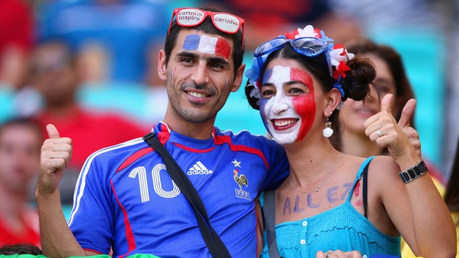 France fans enjoy the atmosphere prior to the 2014 FIFA World Cup Brazil Group E match between Switzerland and France at Arena Fonte Nova in Salvador, Brazil on Friday.