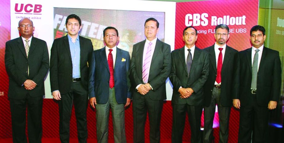 Vice Chairman of UCB Sharif Zahir; honorable Chairman of Risk Management Committee of UCB M. A. Sabur and honorable Managing Director of UCB Muhammed Ali along with other senior officials at the launching of Core Banking Systems (CBS) namely Flex Cube Uni