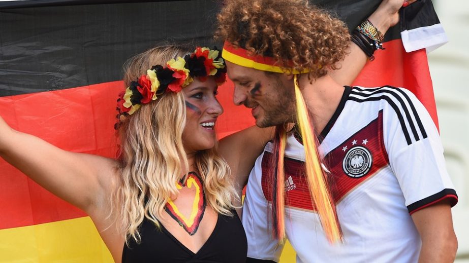 Germany fans enjoy the atmosphere prior to the 2014 FIFA World Cup Brazil Group G match between Germany and Ghana at Castelao in Fortaleza, Brazil on Saturday.