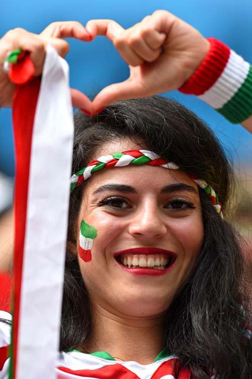 An Iranian fan shows her support during the group F World Cup soccer match between Bosnia and Iran at the Arena Fonte Nova in Salvador, Brazil on Wednesday.