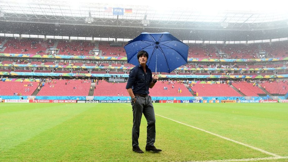 Head coach Joachim Loew of Germany checks the pitch condition prior to the 2014 FIFA World Cup Brazil Group G match between USA and Germany at Arena Pernambuco in Recife, Brazil on Thursday.