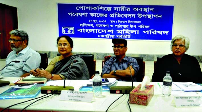 President of Bangladesh Mahila Parishad Ayesha Khanam, among others, at the launching of report on 'Women's position in research work of garments industries' at CIRDAP Auditorium in the city on Friday.