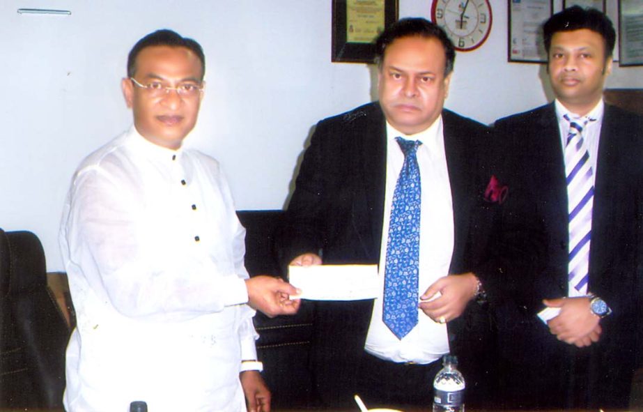 Mohd Jahangir Hossain, Vice Chairman of Continental Insurance Limited handing over a marine cargo claim cheque to Md Loakman Hossain, owner of Panna Group recently.
