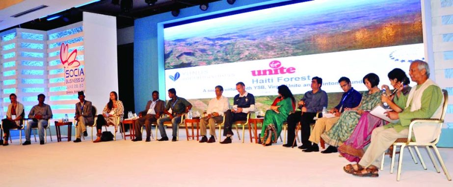 Nobel Laureate Muhammad Yunus hosting Social Business Day with the theme "We are not job-seekers, we are job-givers-turning unemployment into entrepreneurship" at a city hotel on Saturday. Kerry Kennedy, President of Robert F Kennedy Centre for Justice