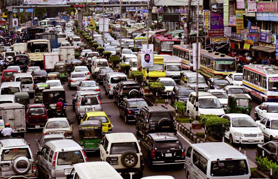 On the first day of holy Ramzan city people witnessed severe traffic jam. This photo was taken from city's Farmgate area on Monday.