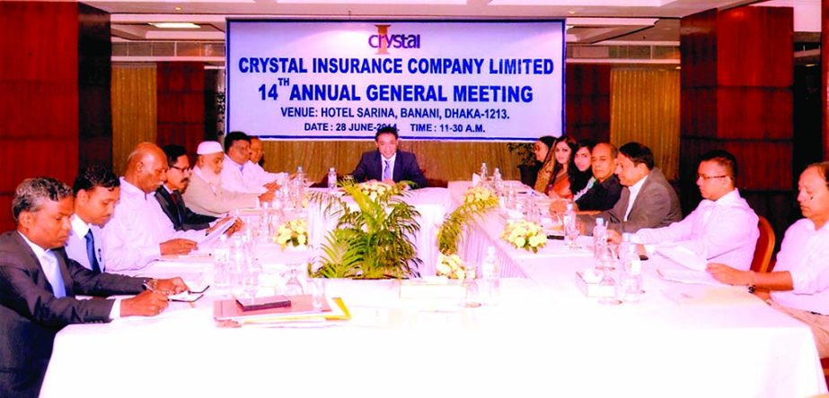 Abdullah Al-Mahmud, Chairman of Crystal Insurance Company Limited, presiding over the 14thAnnual General Meeting of the company at a city hotel recently. The AGM approves 10 percent cash dividend for its shareholders for the year 2013.