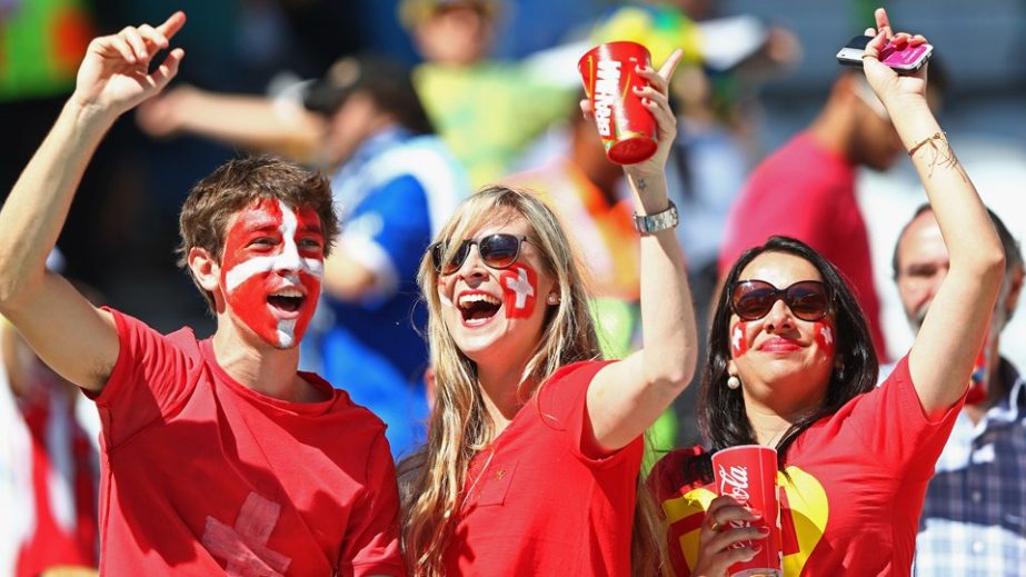 Switzerland fans enjoy the atmosphere prior to the 2014 FIFA World Cup Brazil Round of 16 match between Argentina and Switzerland at Arena de Sao Paulo in Sao Paulo, Brazil on Tuesday.