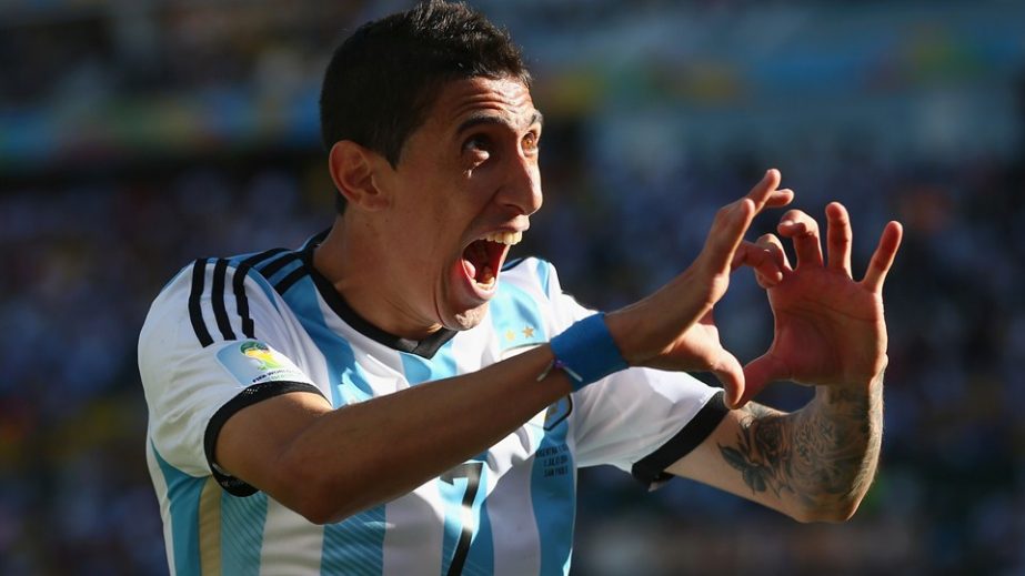 Angel di Maria of Argentina celebrates scoring his team's first goal in extra time during the 2014 FIFA World Cup Brazil Round of 16 match between Argentina and Switzerland at Arena de Sao Paulo in Sao Paulo, Brazil on Tuesday.