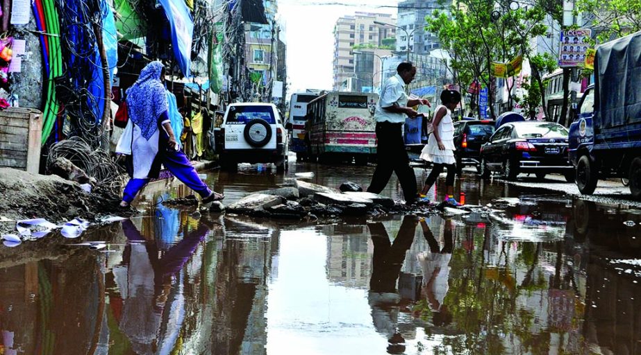 Due to poor drainage system and lack of maintenance the Malibagh road become unfit for traffic movement. This picture was taken on Wednesday.