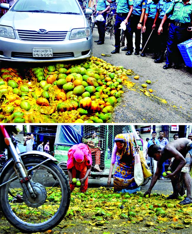A mobile court of Dhaka district administration imposed a fine of Tk. 45,000 to three superstores of city's Shantinagar area for selling harmful chemical mixed fruits on Thursday. The fruits included mangoes which were later destroyed under the wheels of