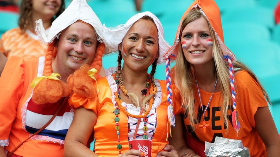 Netherlands fans enjoy the atmosphere prior to the 2014 FIFA World Cup Brazil quarter final match between the Netherlands and Costa Rica at Arena Fonte Nova in Salvador, Brazil on Saturday.