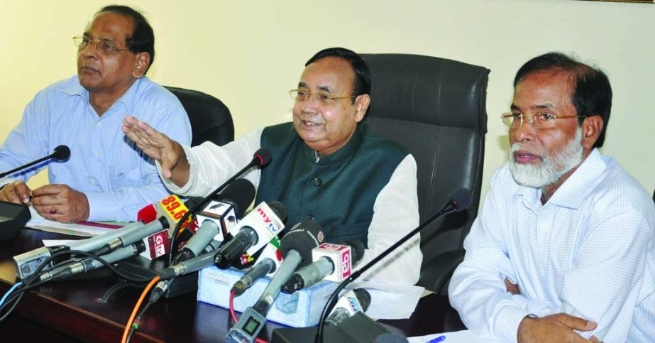 Railways Minister Mujibul Haque,MP speaking at a press conference on special arrangements of Bangladesh Railway at the Railbhaban in the city on Sunday on the occasion of holy Eid-ul-Fitr.