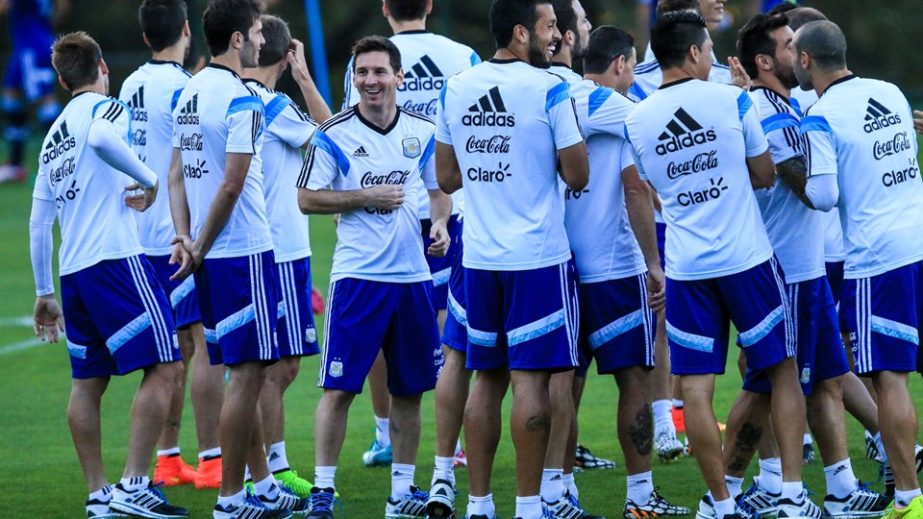 Lionel Messi of Argentina during the Argentina training session at Cidade do Galo in Vespasiano, Brazil on Sunday.