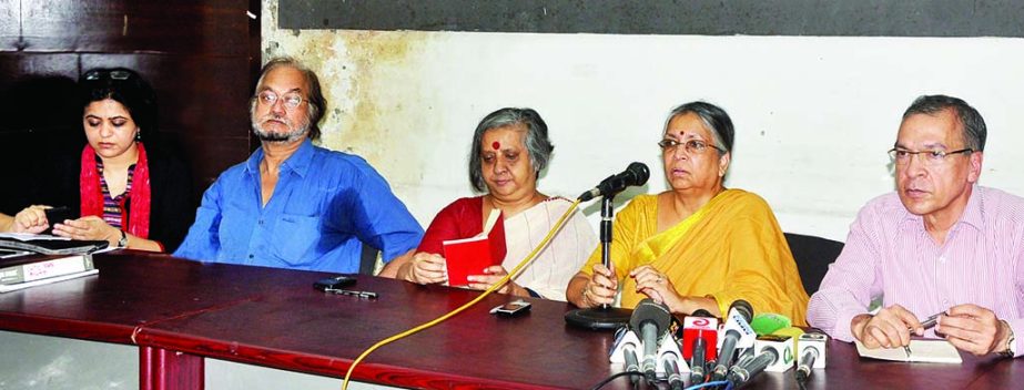 Former Adviser to the Caretaker Government Advocate Sultana Kamal speaking at a press conference on 'Report presentation on CHT Commission visit and recommendations' at the National Press Club on Tuesday.