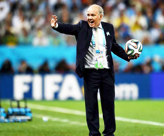 Head coach Alejandro Sabella of Argentina gestures during the 2014 FIFA World Cup Brazil semi final match between Netherlands and Argentina at Arena de Sao Paulo in Sao Paulo, Brazil on Wednesday.