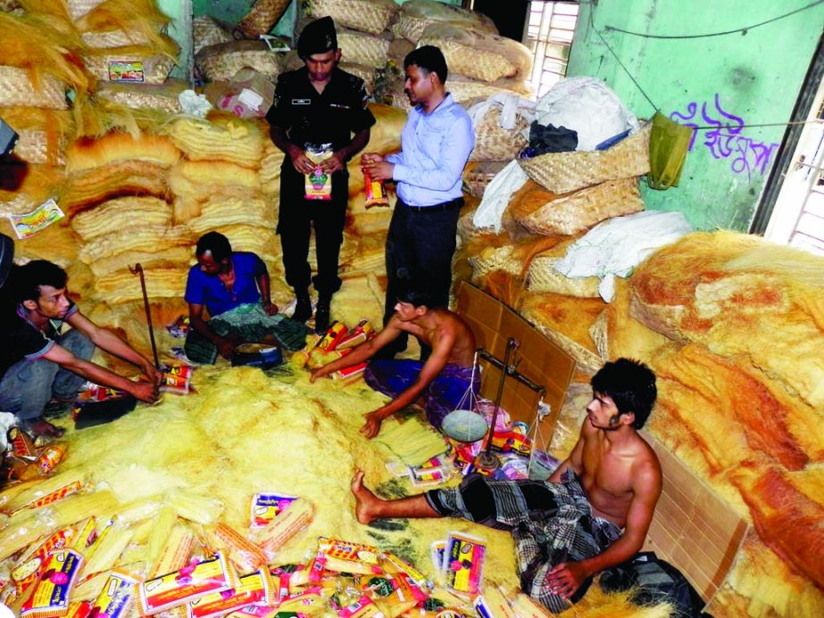 A team of RAB conducted raid on three adulterated vermicelli factories in the city's Swarighat on Saturday and sealed those.