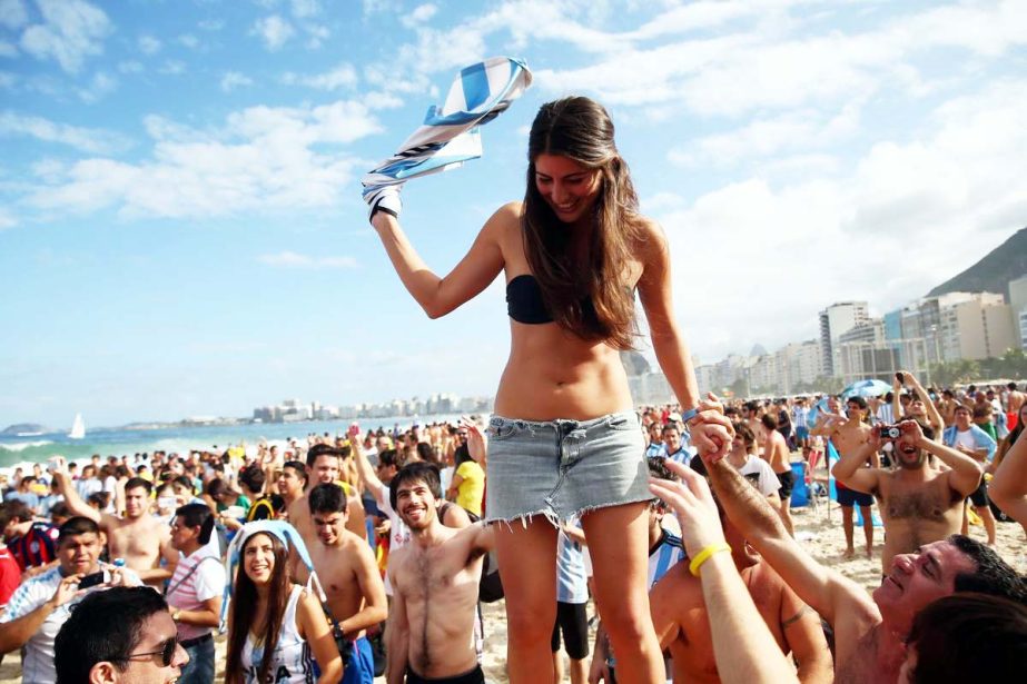 Argentina fans gather on Copacabana Beach ahead of the 2014 FIFA World Cup Brazil Final match on Sunday in Rio de Janeiro, Brazil.