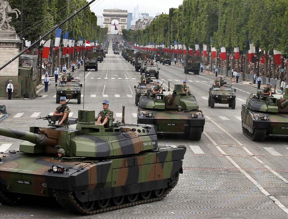 Paris parade also featured a number of tanks, armoured personnel carriers and military trucks representing modern French military technology.