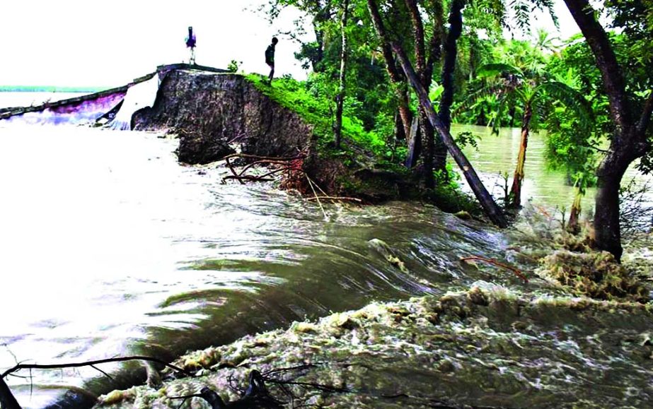 Due to influence of Purnima vast areas of Kolapara upazila under Patuakhali district inundated by water. This photo was taken on Wednesday.