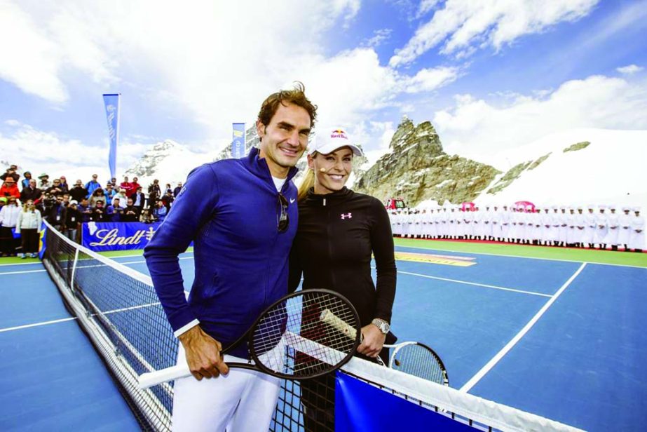 Lindt chocolate celebrated the official opening of the new themed chocolate shop that sits 3,454 meters above sea level with a tennis exhibition match between tennis champion Roger Federer and skier Lindsey Vonn. The unique tennis match was played on the