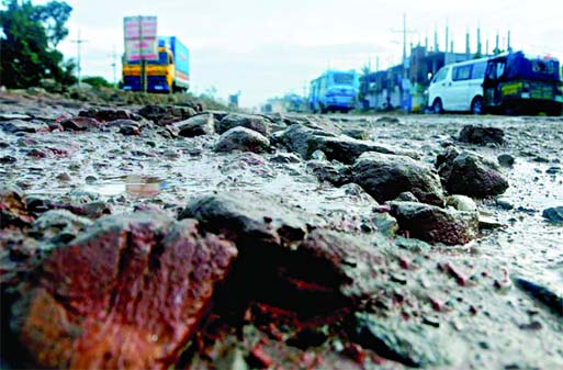 Potholes and caves have developed in many portion of Trishal on the Dhaka-Mymensingh highway, making it unfit for travelling.