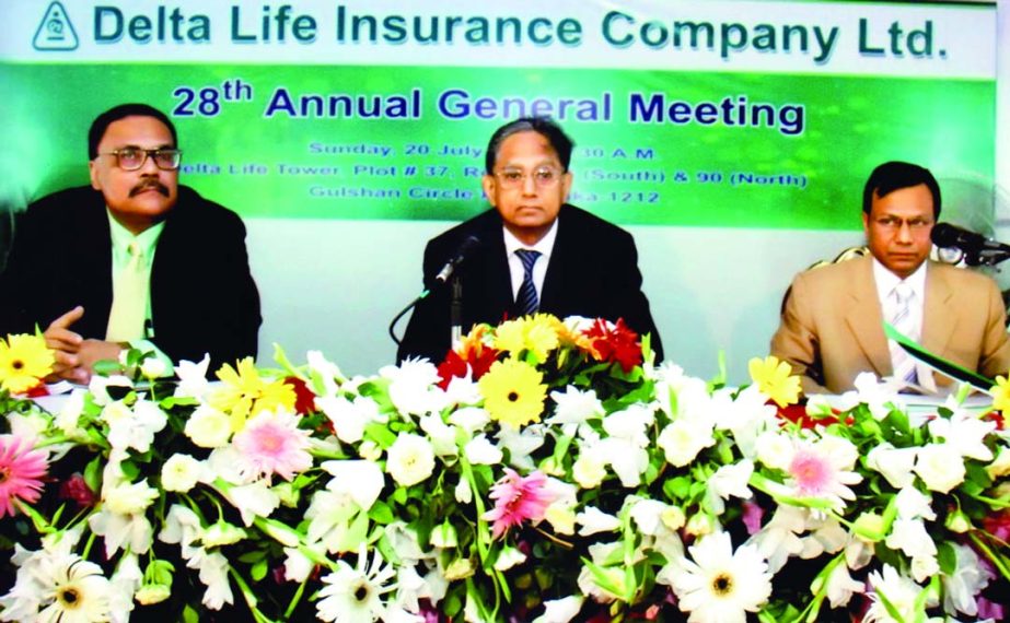 Monzurur Rahman, Chairman of the Board of Directors of Delta Life Insurance Co Ltd presiding over the 2Sth Annual General Meeting and 9th Extra-Ordinary General Meeting of the company at its Tower in the city on Sunday. The meeting approves 11percent cash
