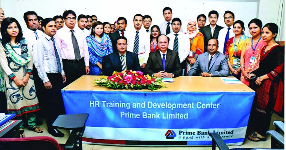 Quazi ASM Anisul Kabir, Deputy Managing Director of Prime Bank, poses with the participants of a Foundation Training Course at its HR Training and Development Center recently.