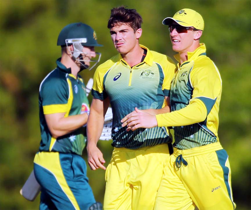 Sean Abbott celebrates a wicket during a Quadrangular A-Team one-day series between Australia A and National Performance Squad at Darwin on Tuesday.